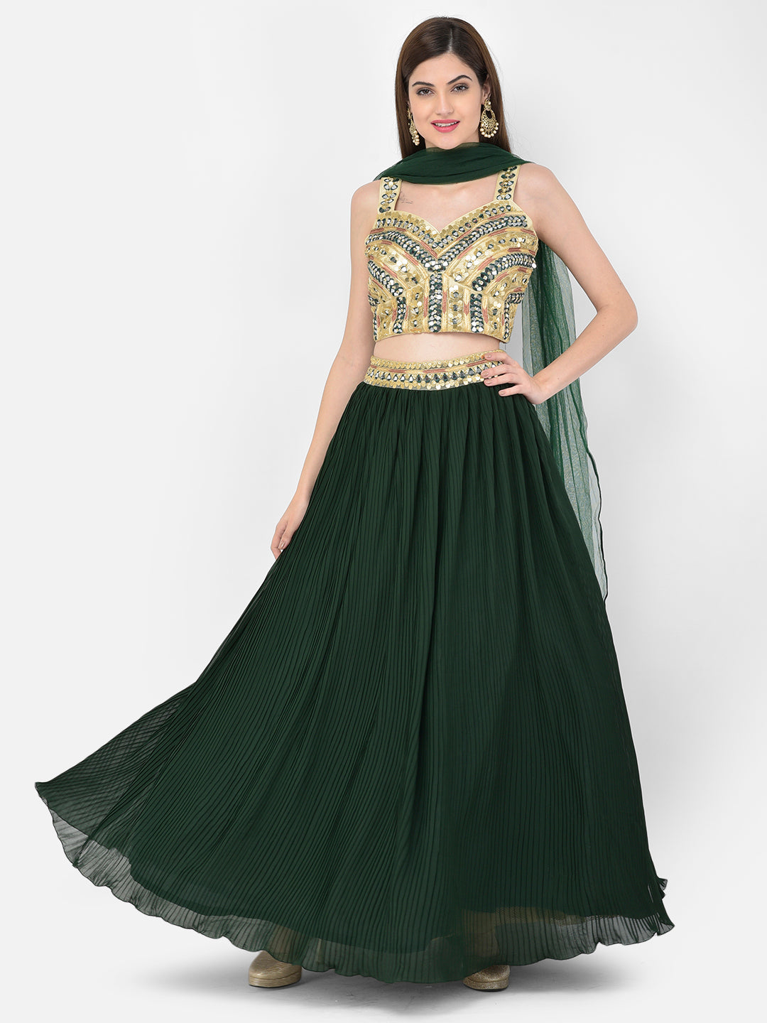 Neerus Green georgette embellished lehenga choli set - detail view 6