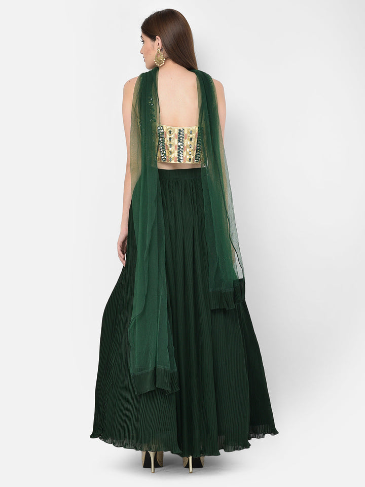 Neerus Green georgette embellished lehenga choli set - side view
