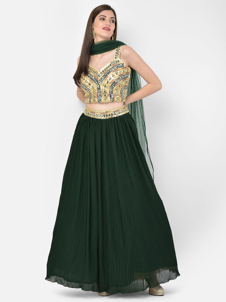 Neerus Green georgette embellished lehenga choli set - detail view 2