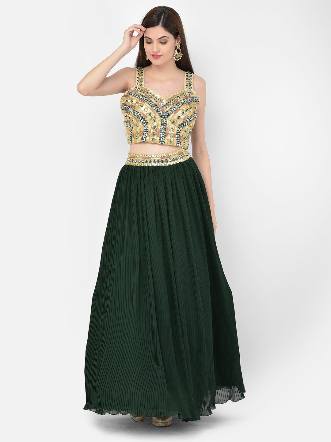 Neerus Green georgette embellished lehenga choli set - detail view 5