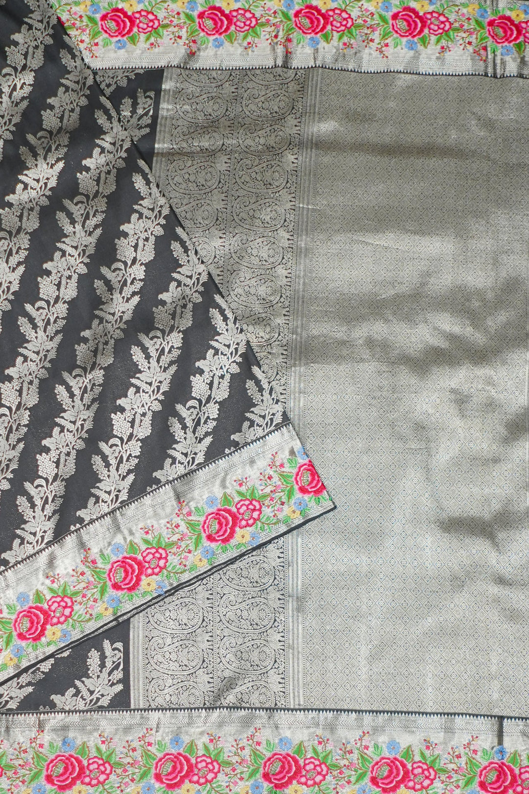 Neerus Black Banarasi embroidered saree - back view