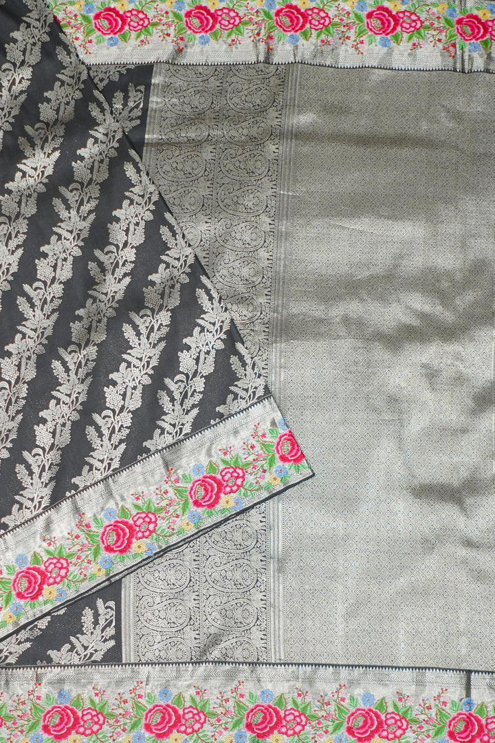 Neerus Black Banarasi embroidered saree - back view
