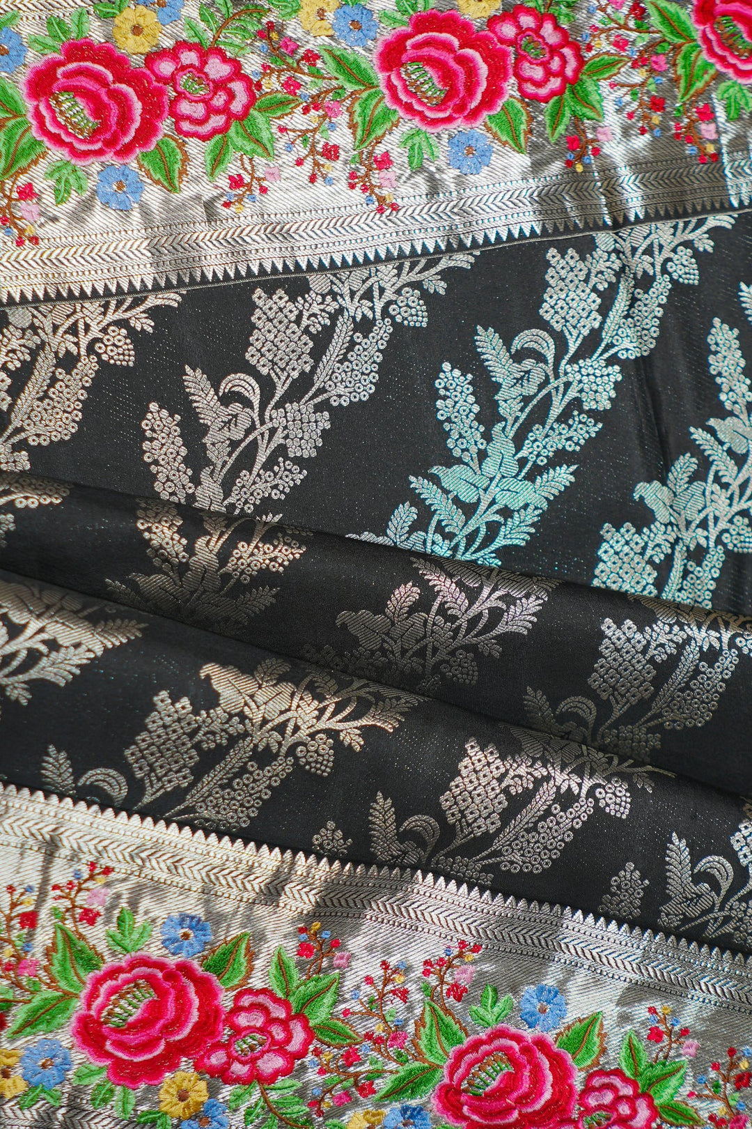 Neerus Black Banarasi embroidered saree - detail view 2