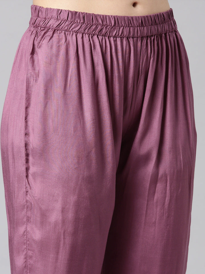 Neerus Purple Printed Kaftan Kurta and Trousers With Dupatta