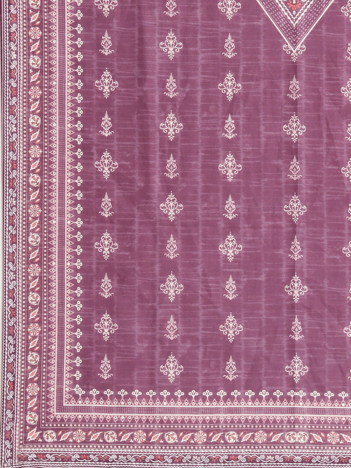 Neerus Purple Printed Kaftan Kurta and Trousers With Dupatta
