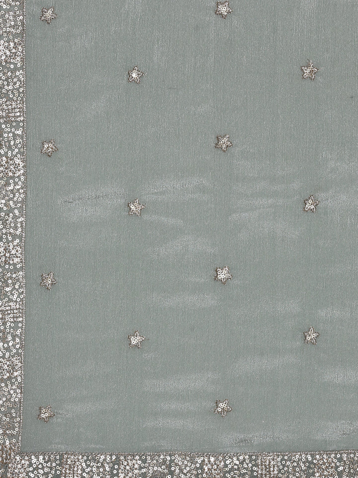 Neerus Green Chinon embroidered flared suit set - detail view 4