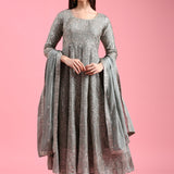 Green Chinon Heavy Embroidered Kali With Palazzo