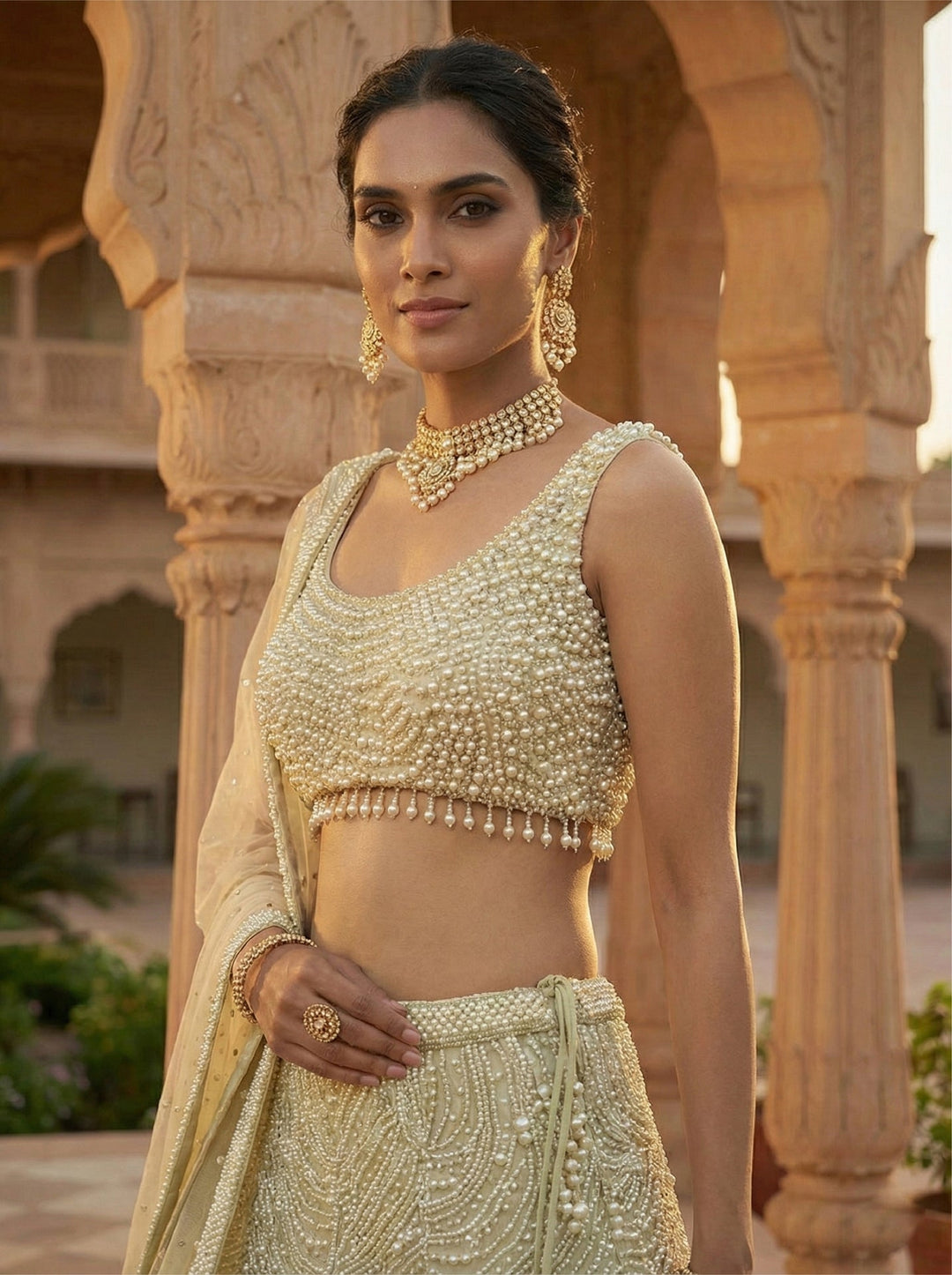 Neerus White net embellished lehenga set - back view