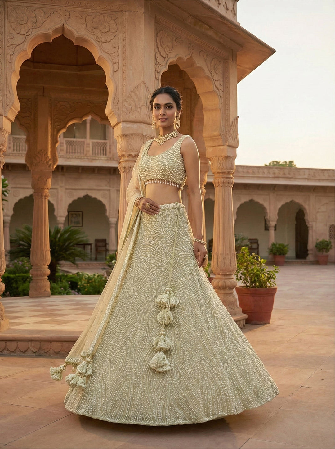 Neerus White net embellished lehenga set - side view