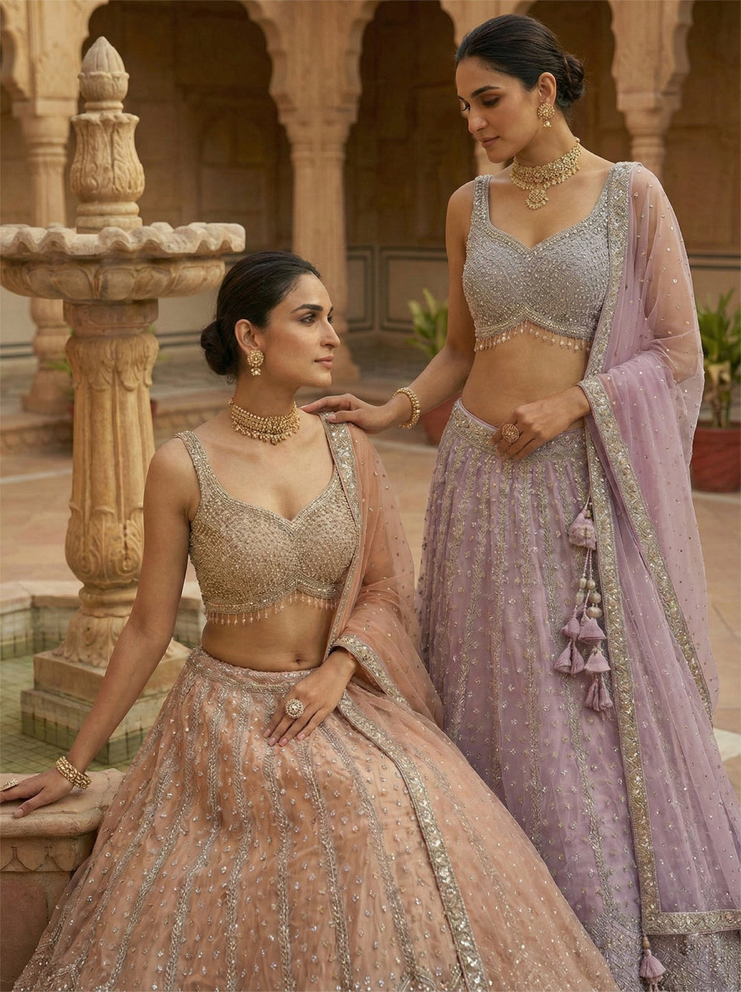 Neerus Pink net hand embroidered lehenga set - detail view 2