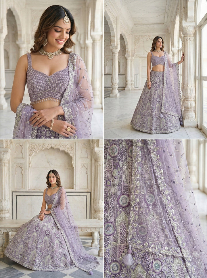 Neerus Purple net embellished lehenga set - back view