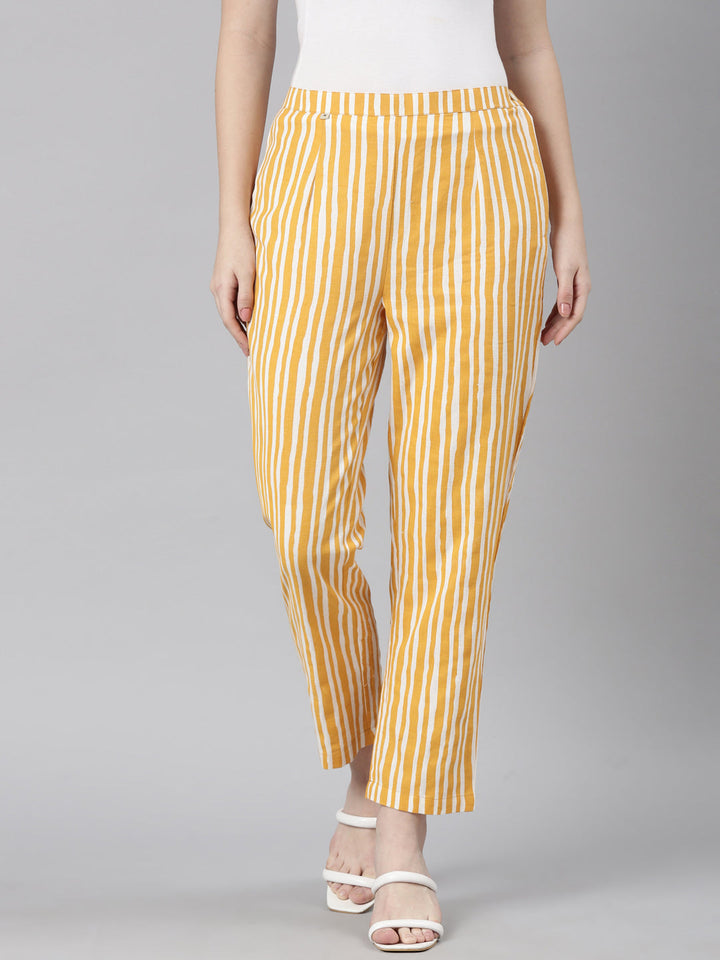 Neerus Yellow solid straight pant - front view