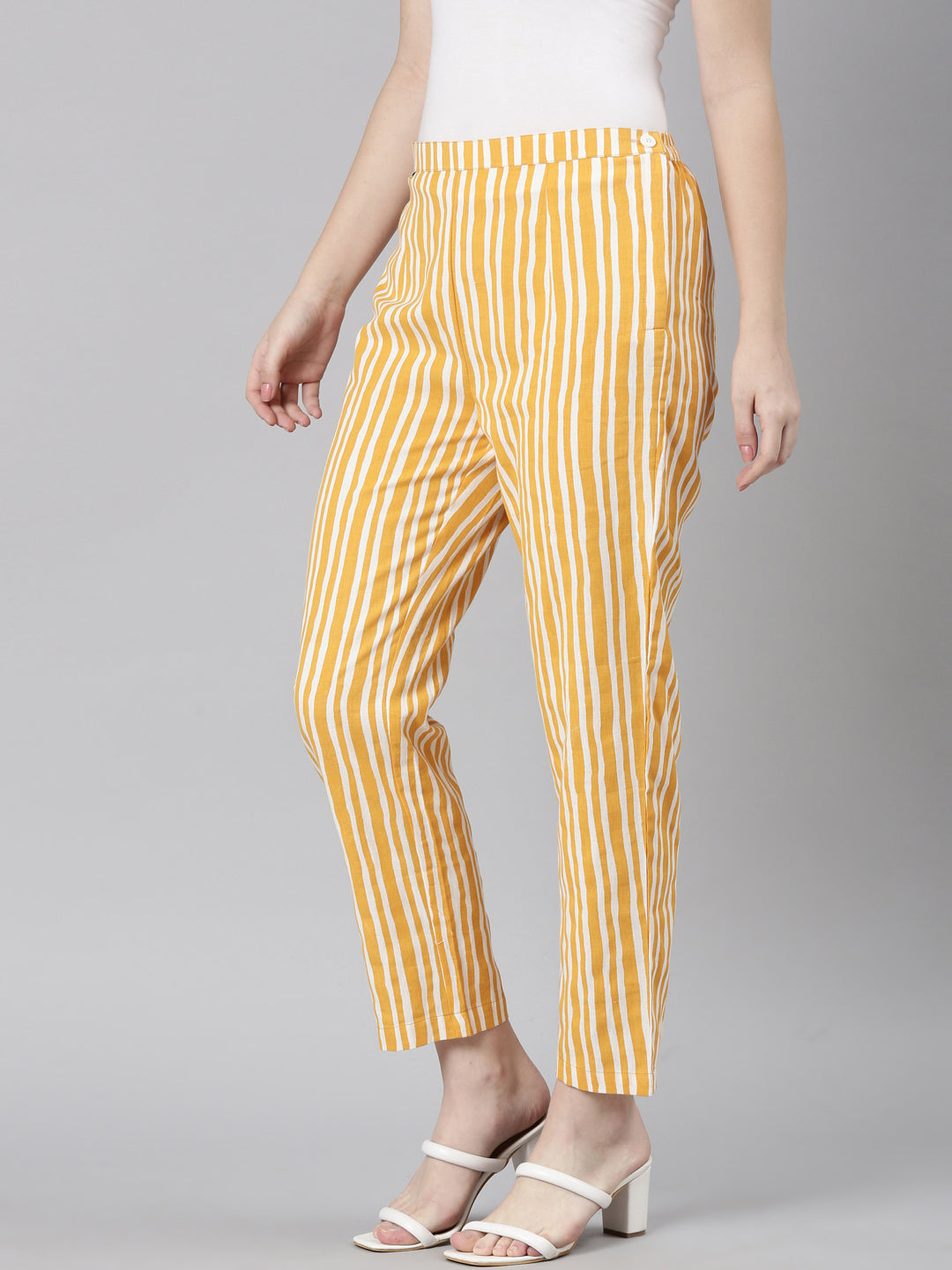 Neerus Yellow solid straight pant - back view