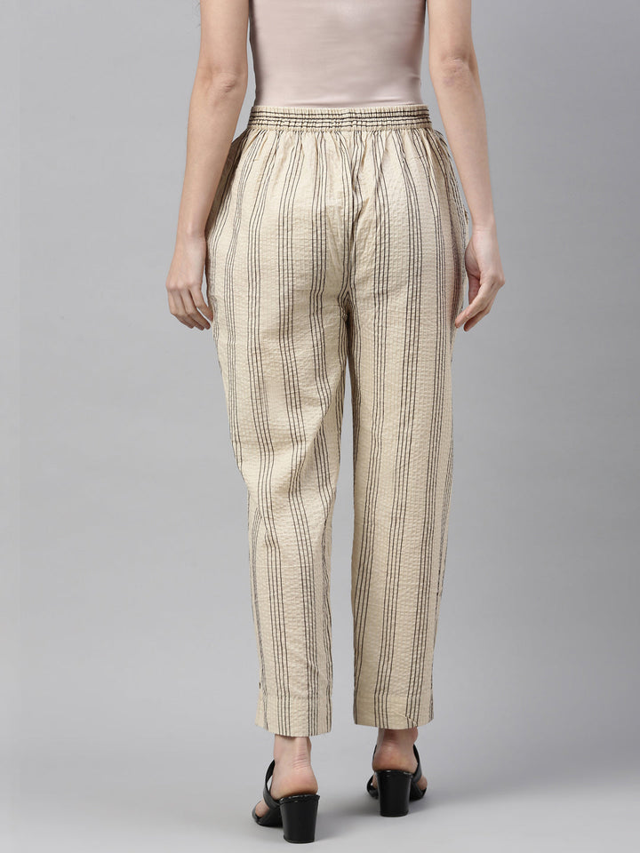 Neerus Beige cotton solid straight pant - detail view 1