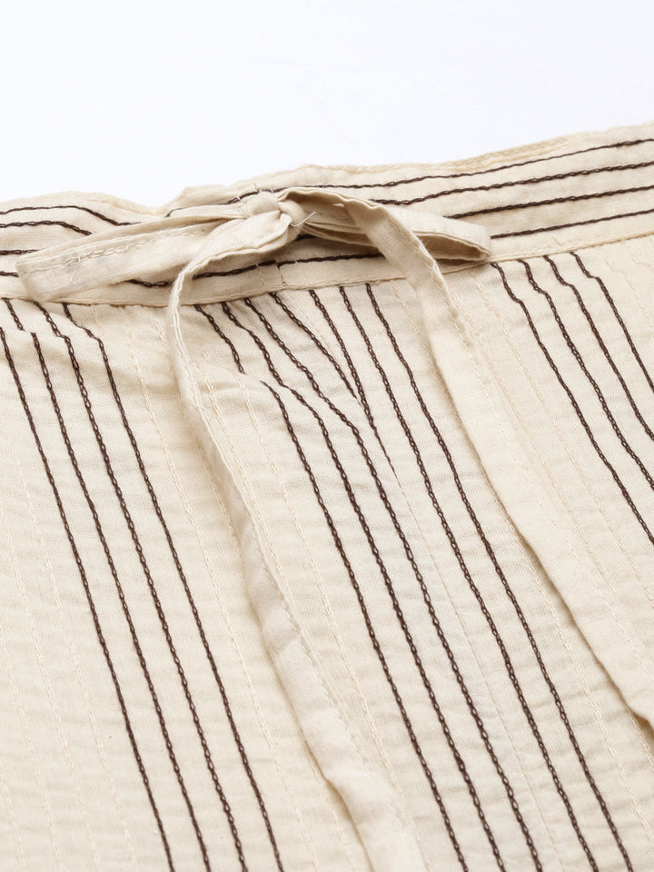 Neerus Beige cotton solid straight pant - detail view 2