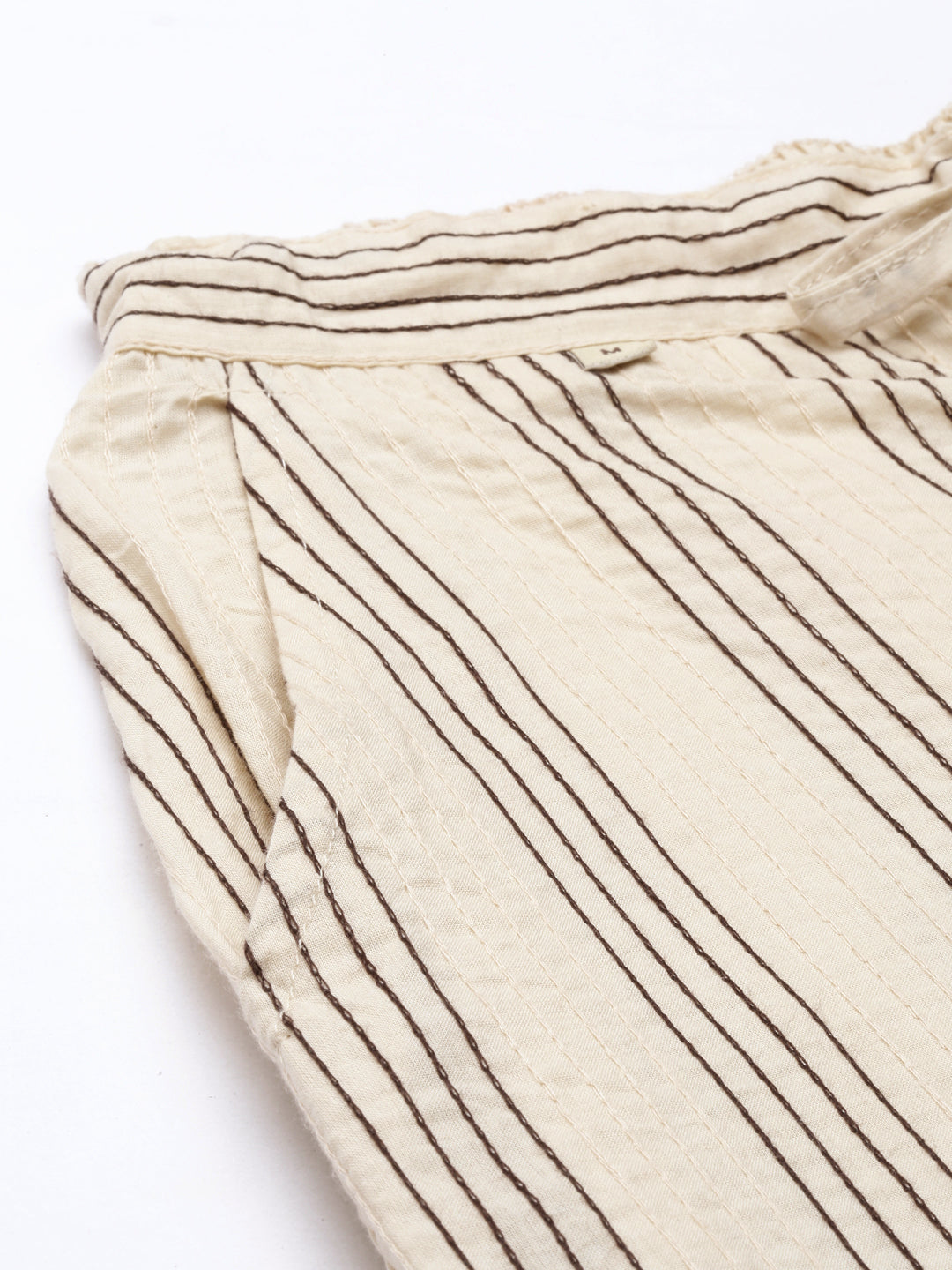 Neerus Beige cotton solid straight pant - detail view 3