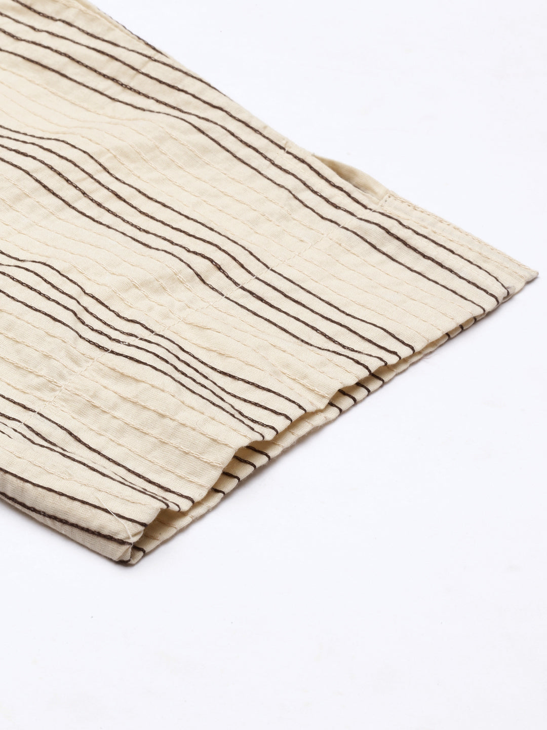 Neerus Beige cotton solid straight pant - detail view 4