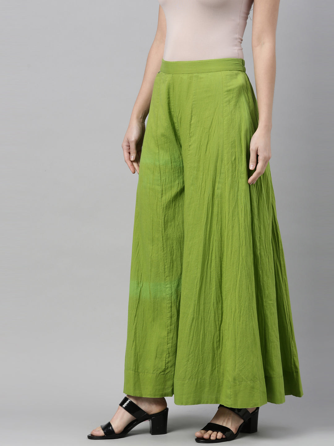 Neerus Yellow polyester solid palazzo bottom - back view