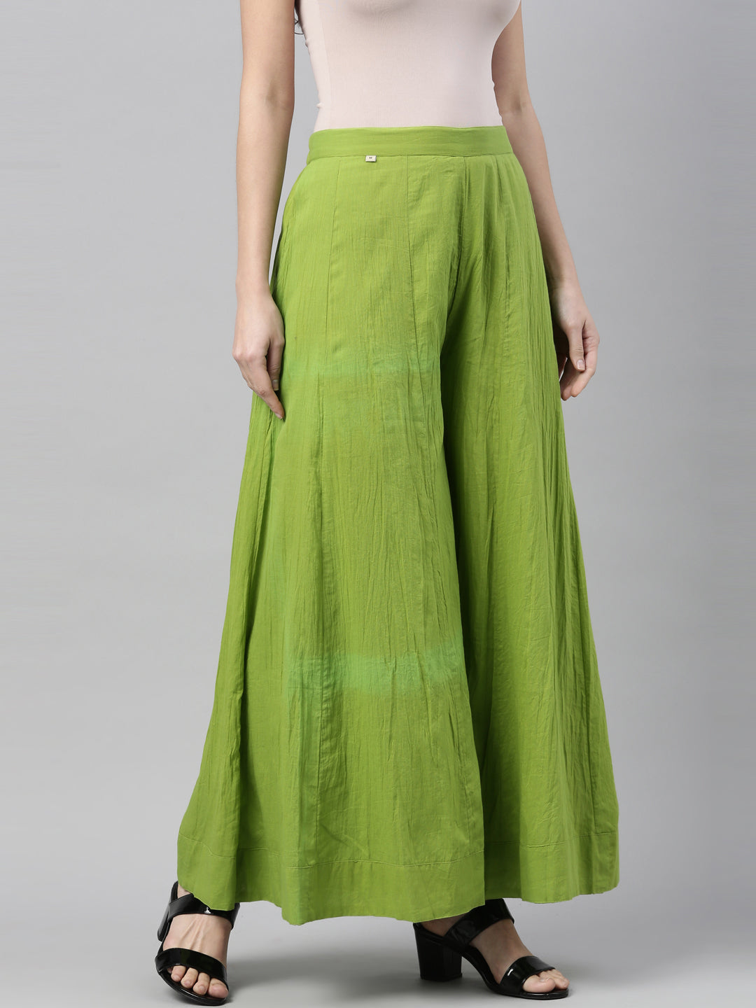 Neerus Yellow polyester solid palazzo bottom - side view