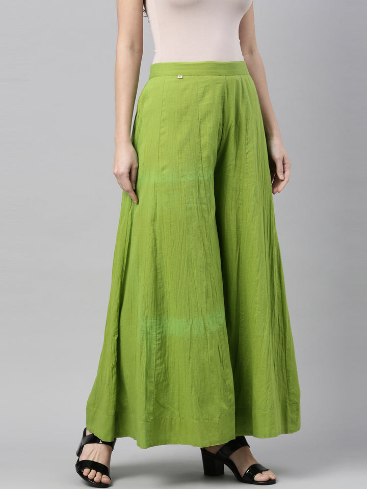 Neerus Yellow polyester solid palazzo bottom - side view
