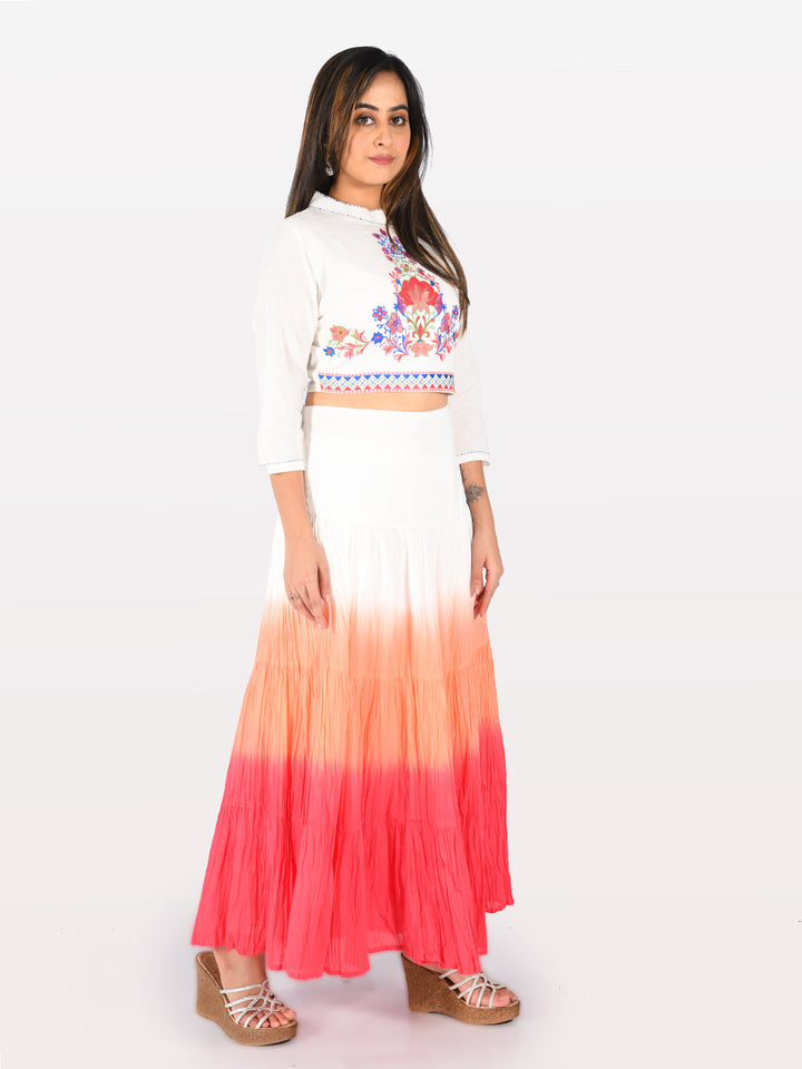 Neerus White cotton solid kurti crop top - front view