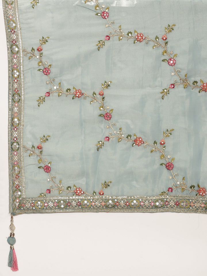 Rama Tissue Silk Ghagra Set With Embroiderey