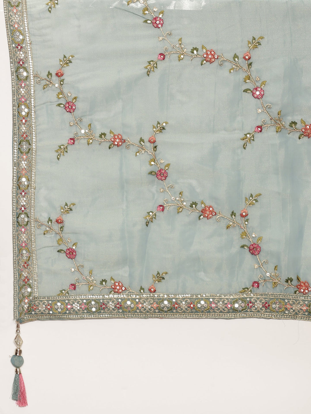 Neerus Green tissue embroidered lehenga set - detail view 6