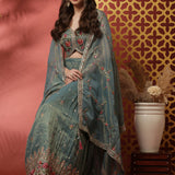 Rama Tissue Silk Ghagra Set With Embroiderey
