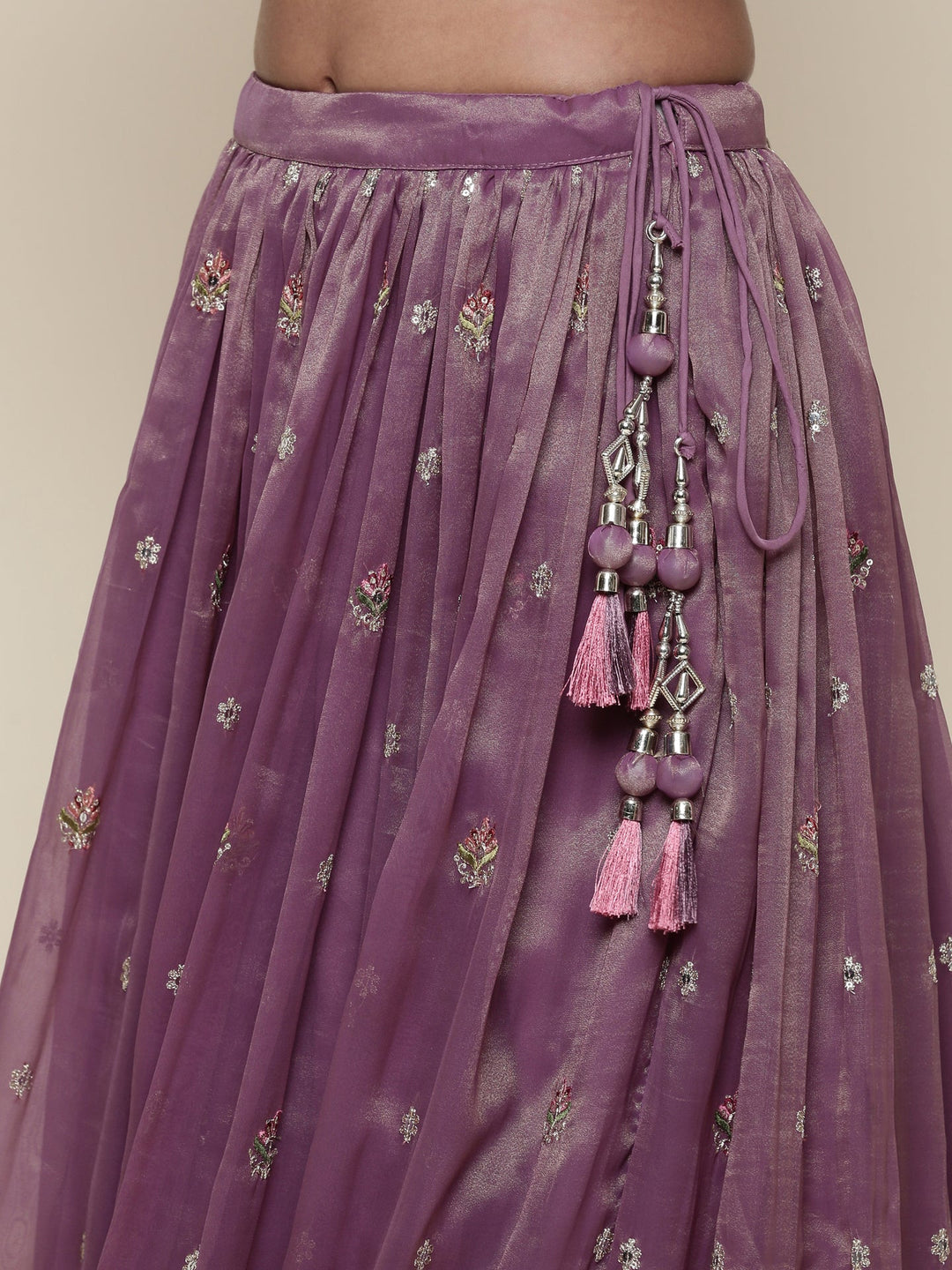 Neerus Purple tissue embroidered lehenga ghagra set - detail view 4