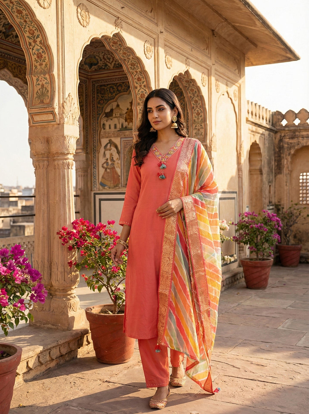 Neerus Pink modal solid suit set - front view