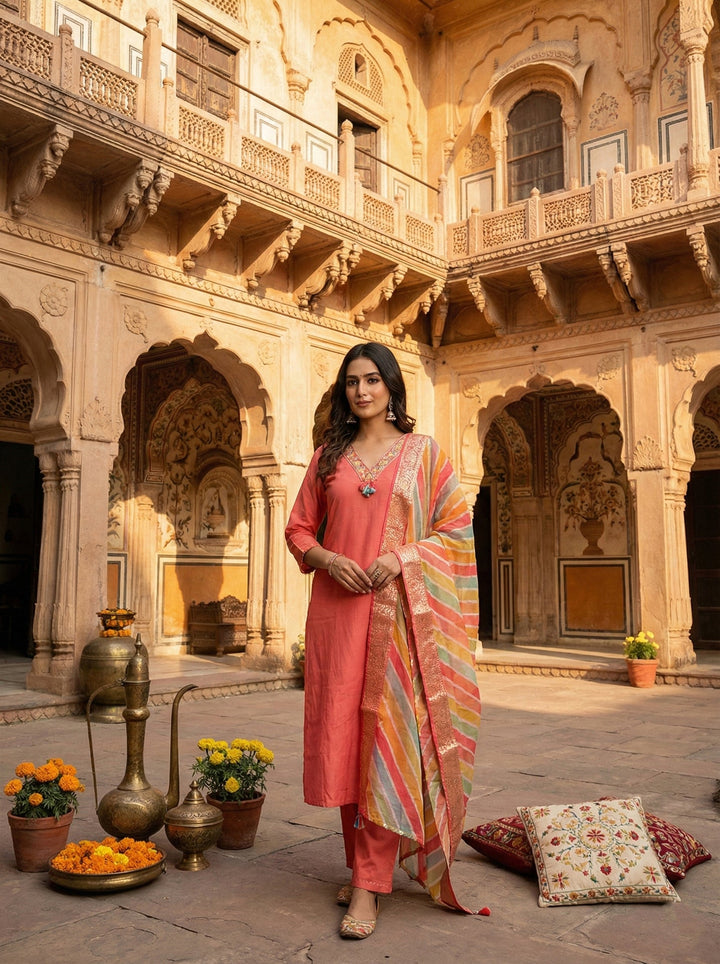 Neerus Pink modal solid suit set - back view