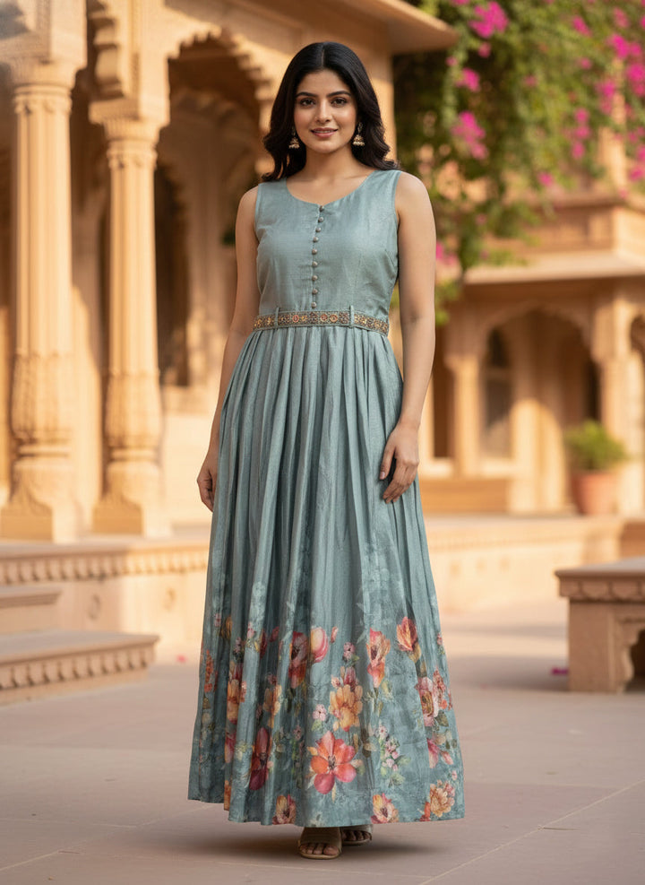 Pista Silk Floral Printed Long Dress