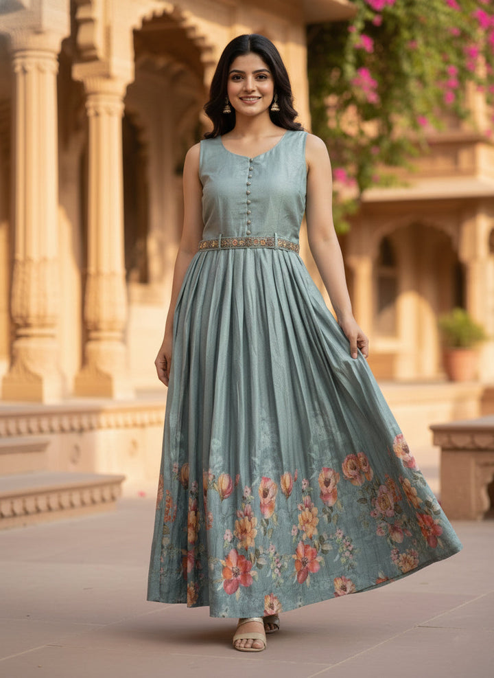 Pista Silk Floral Printed Long Dress