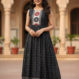 Black Georgette Printed Long Dress