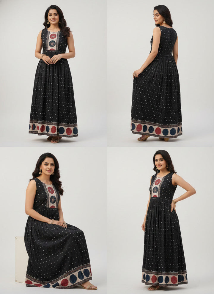 Black Georgette Printed Long Dress