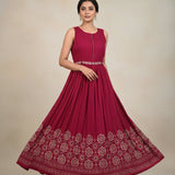 Maroon Georgette Digital Print Long Dress