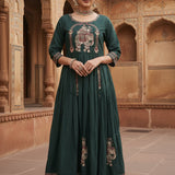 Green Chinnon Printed Long Dress