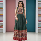 Green Dola Poly Digital Print Long Dress