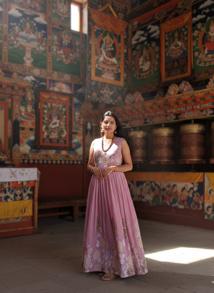 Baby Pink Georgette Floral Digital Print Long Dress