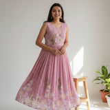 Baby Pink Georgette Floral Digital Print Long Dress