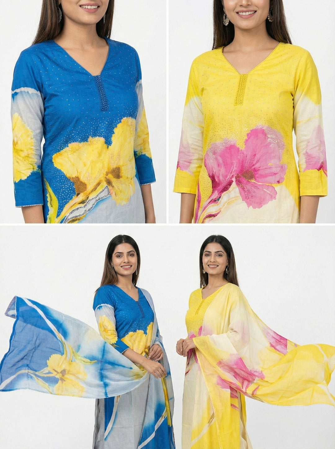 Neerus Yellow viscose printed suit set - side view