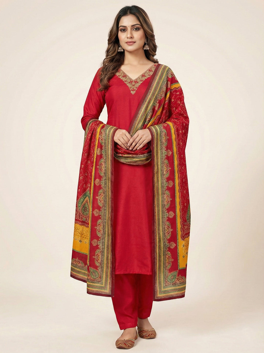 Neerus Red modal solid suit set - front view