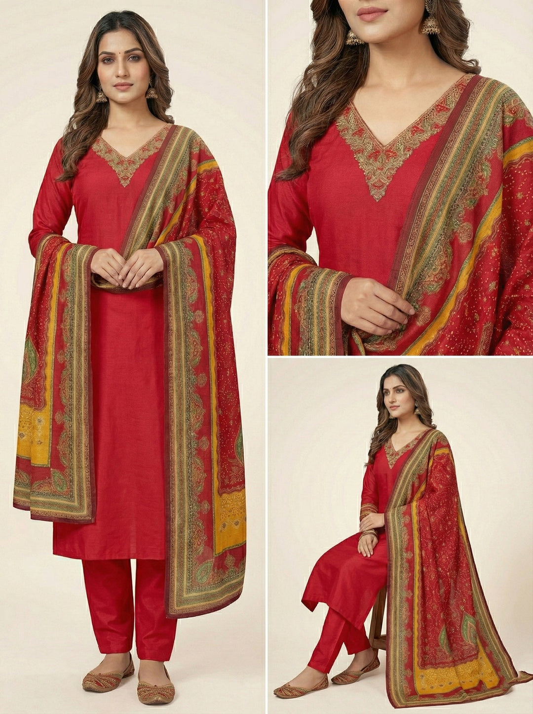 Neerus Red modal solid suit set - side view
