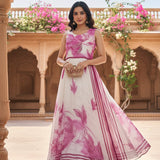 Off White Chiffon Floral Printed Long Dress