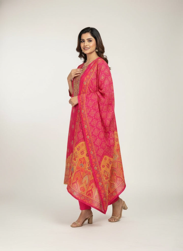 Neerus Pink muslin digital printed suit set - side view
