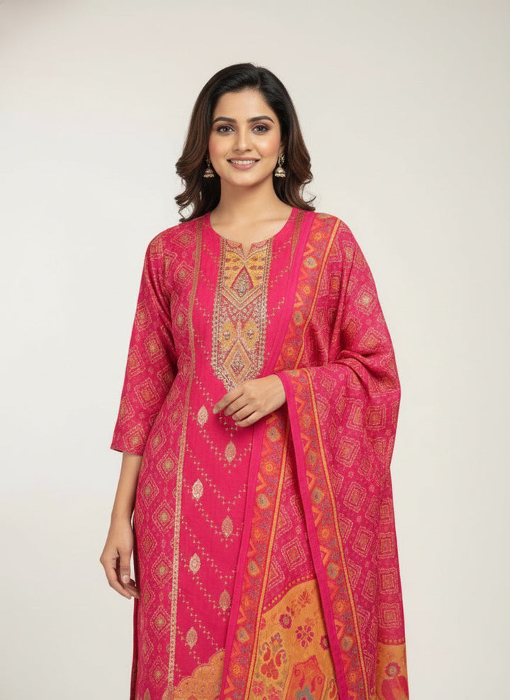 Neerus Pink muslin digital printed suit set - detail view 1
