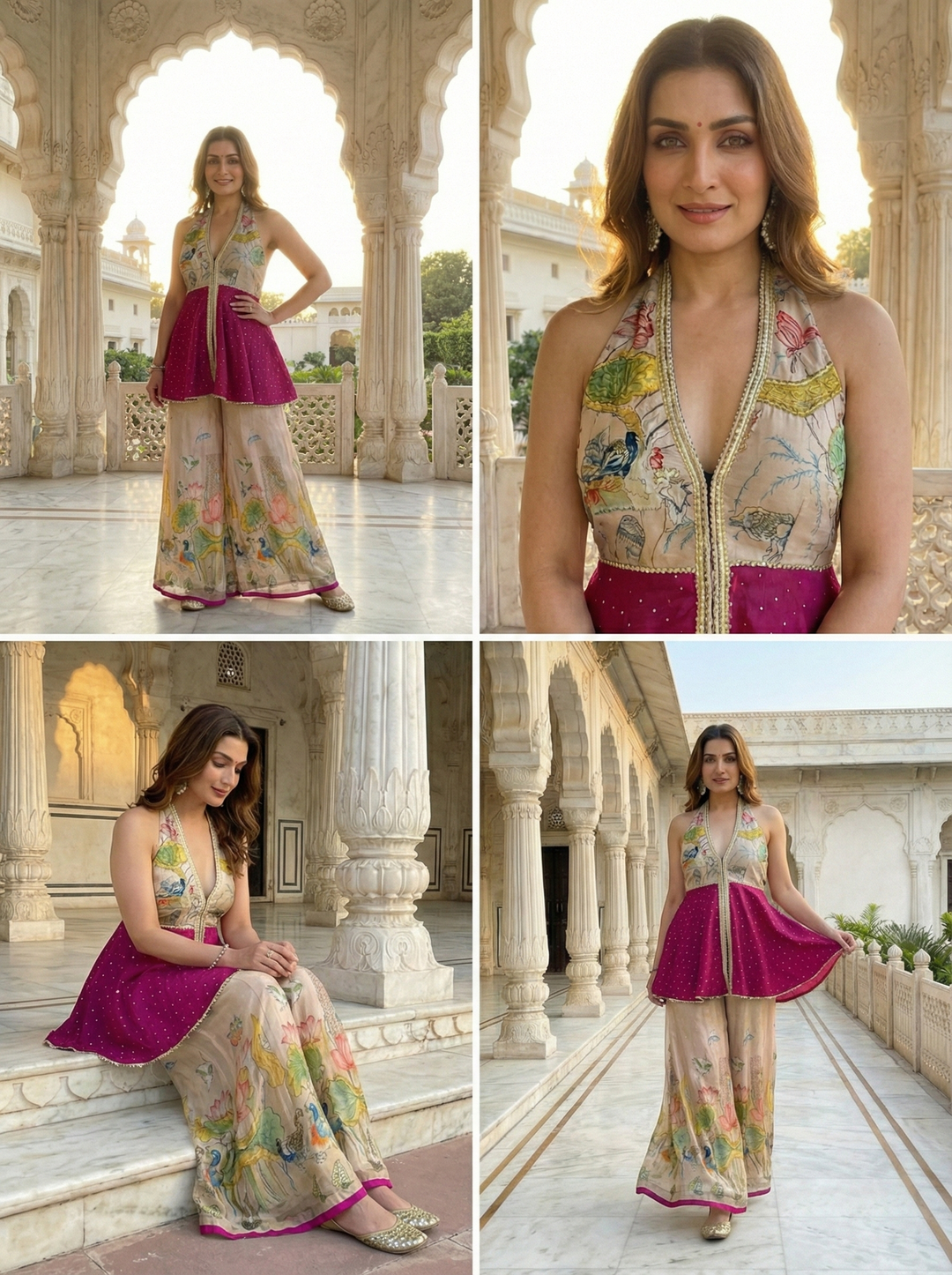 Neerus Pink crepe solid suit set - side view