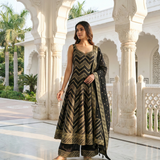 Black Silk Zari Embroidery Anarkali Set