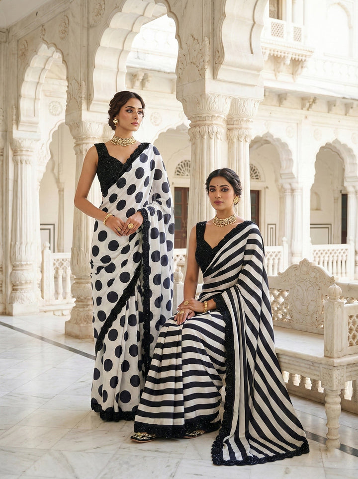 Neerus Black silk embellished saree with beadwork - detail view 3