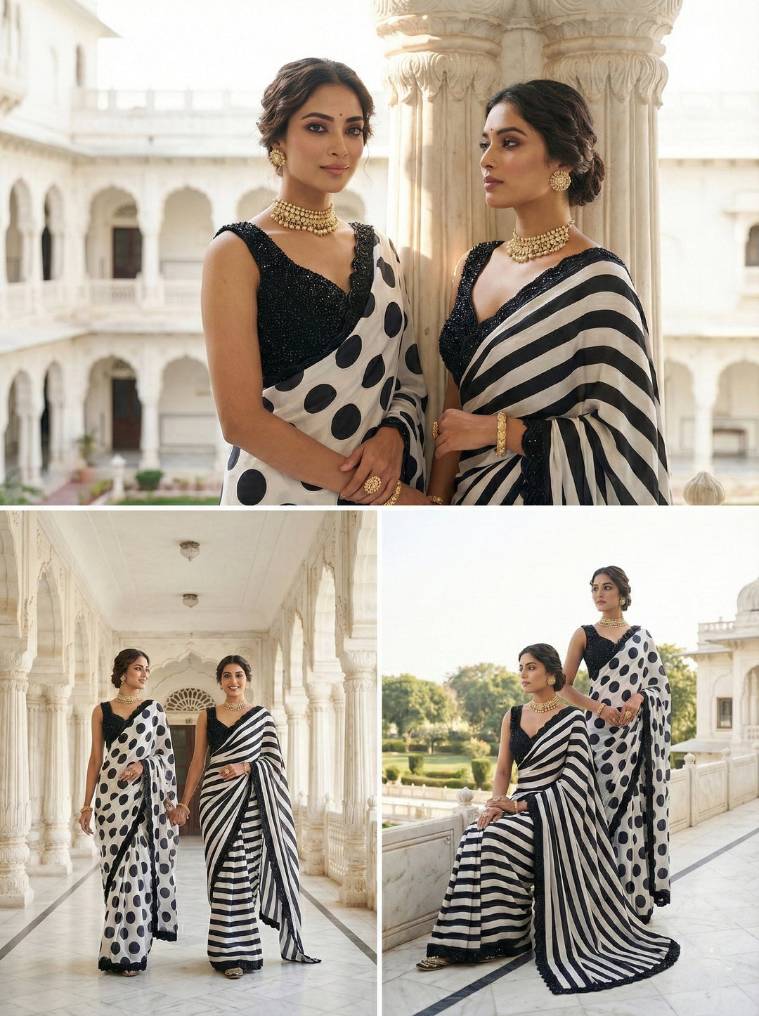 Neerus Black silk embellished saree with beadwork - detail view 4